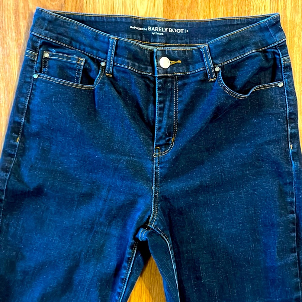 Chico’s 1 the Platinum Barely Boot blue jeans
